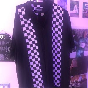 Checker print oversized bowling shirt